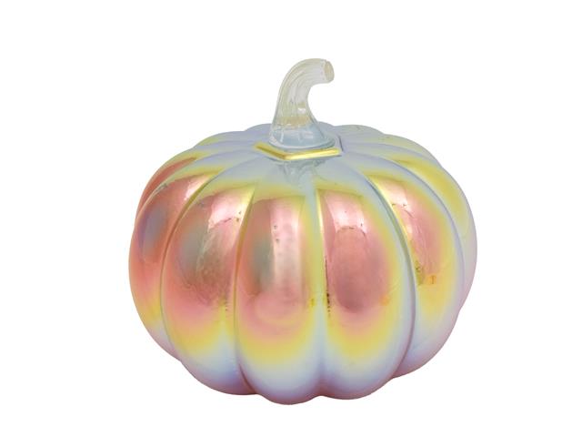 6" IRIDESCENT GLASS PUMPKIN DECOR